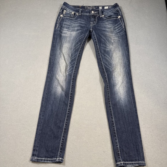 Miss Me women 29 SKINNY jeans Medium Wash PINK EMBELHISHMENTS THICK STITCH - Picture 5 of 10